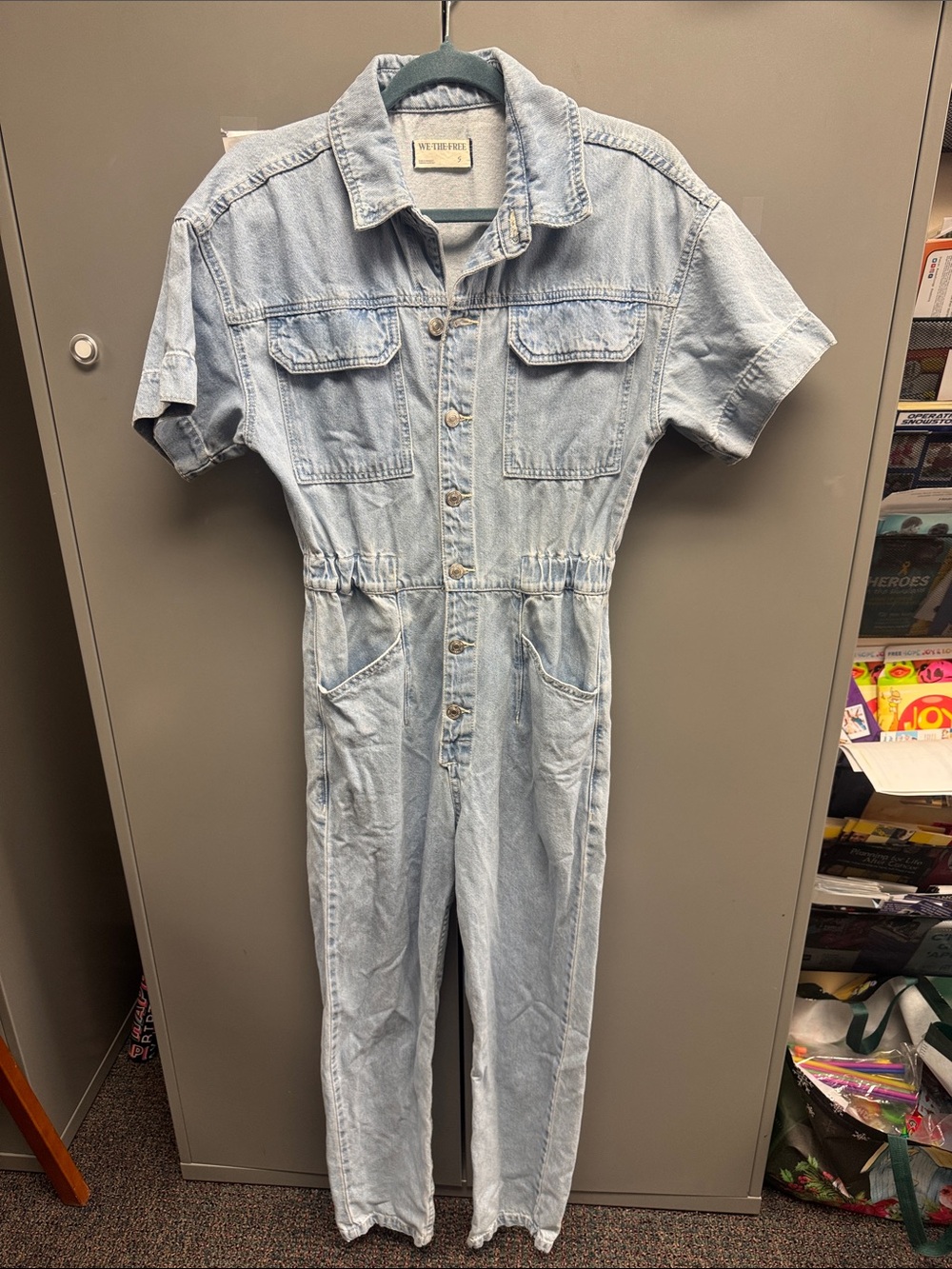 We the Free Light Wash Denim Jumpsuit